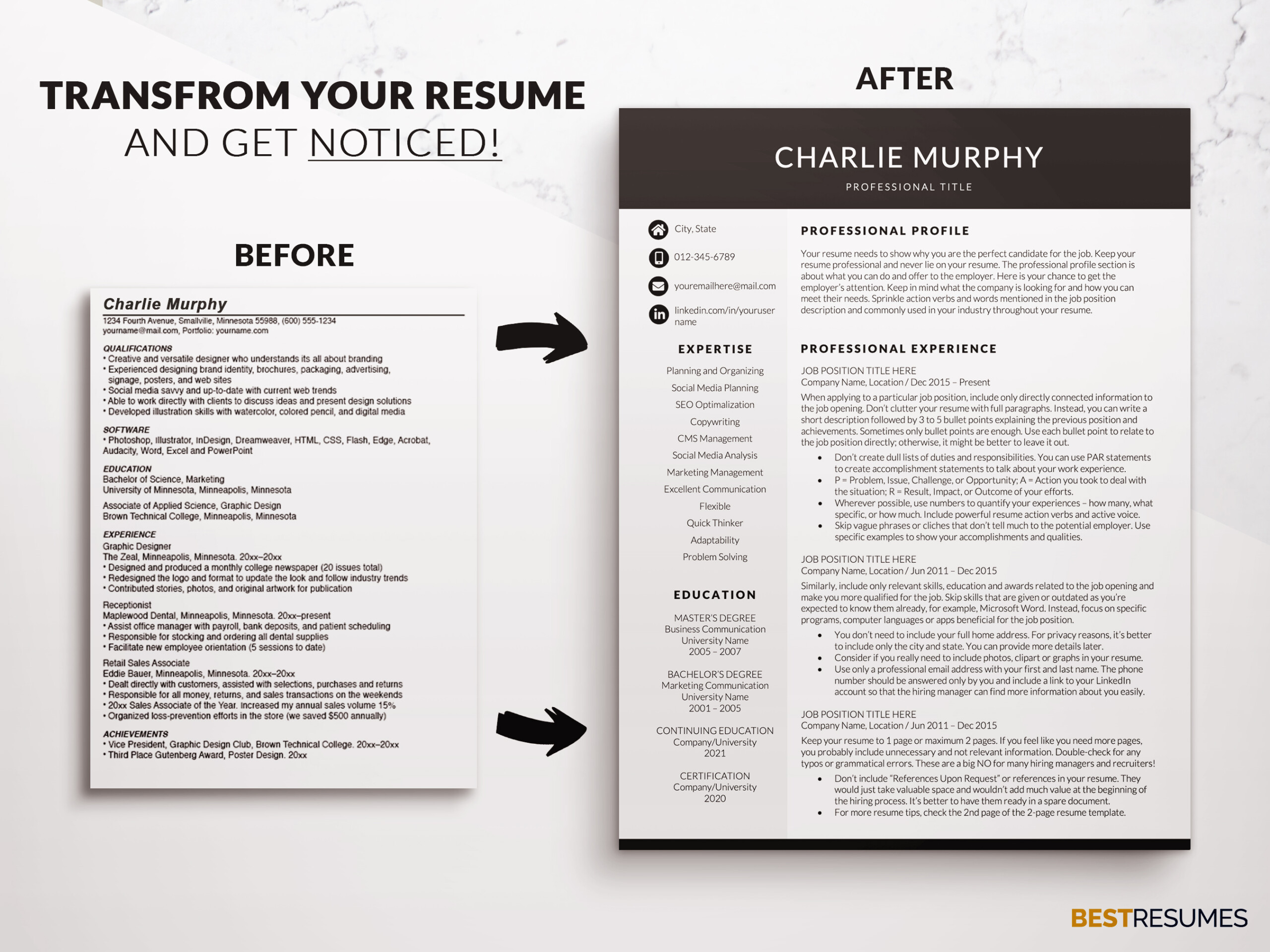 Business Resume Template Word Transform Resume Charlie Murphy scaled