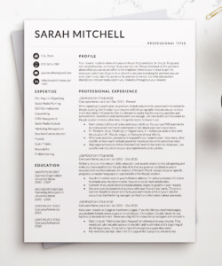 Professional Resume CV Template One Page Sarah Mitchell