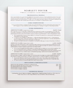 ATS Friendly Executive Resume Template One Page Resume Scarlett Foster
