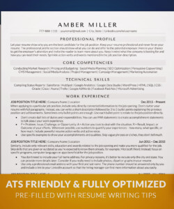 ATS Friendly Resume Templates Cover One Page Resume Amber Miller