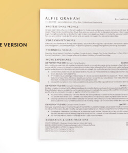 ATS Curriculum Vitae Template One Page CV Alfie Graham