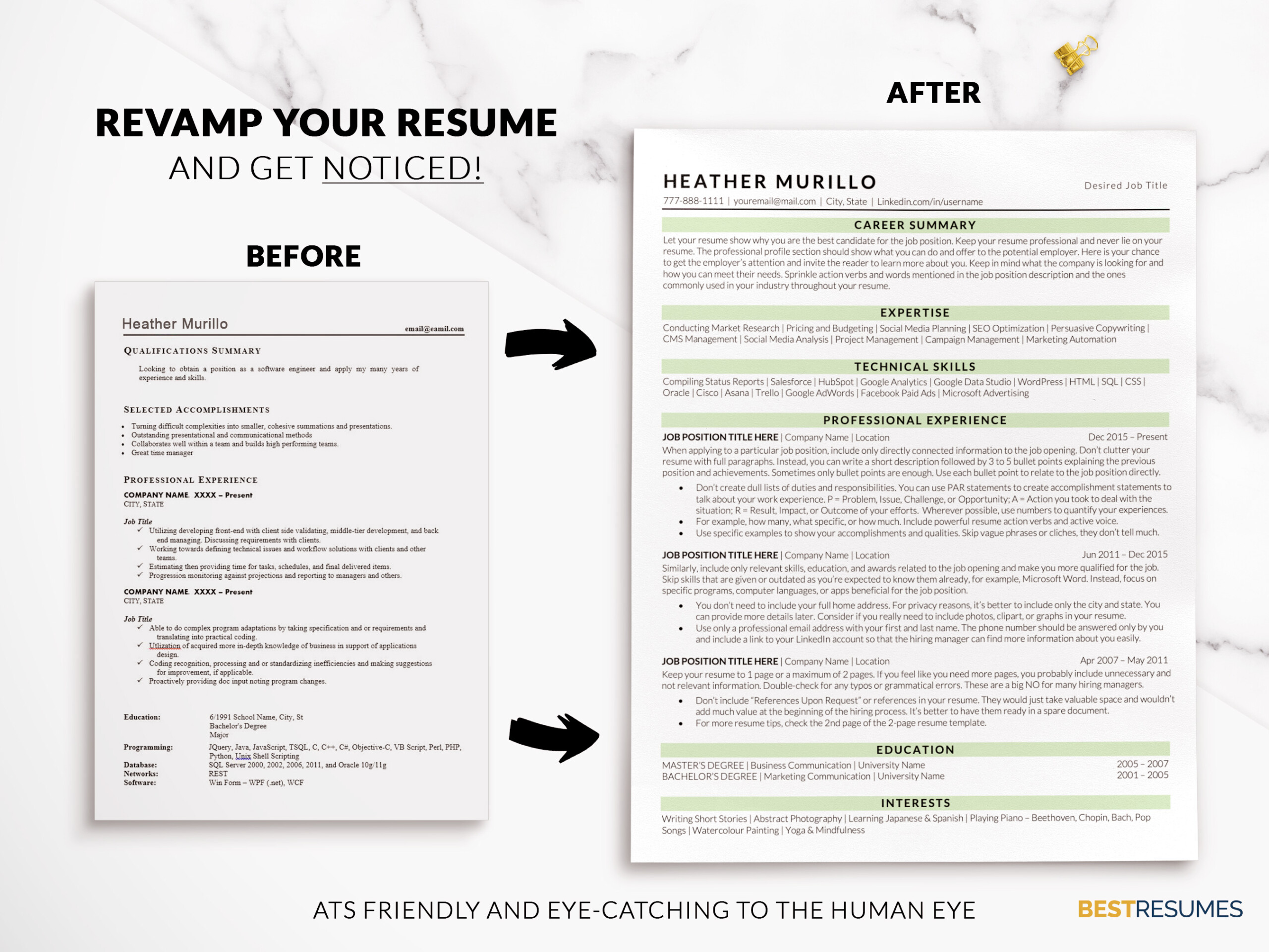 ATS Compliant CV Template Word Revamp your Resume Heather Murillo