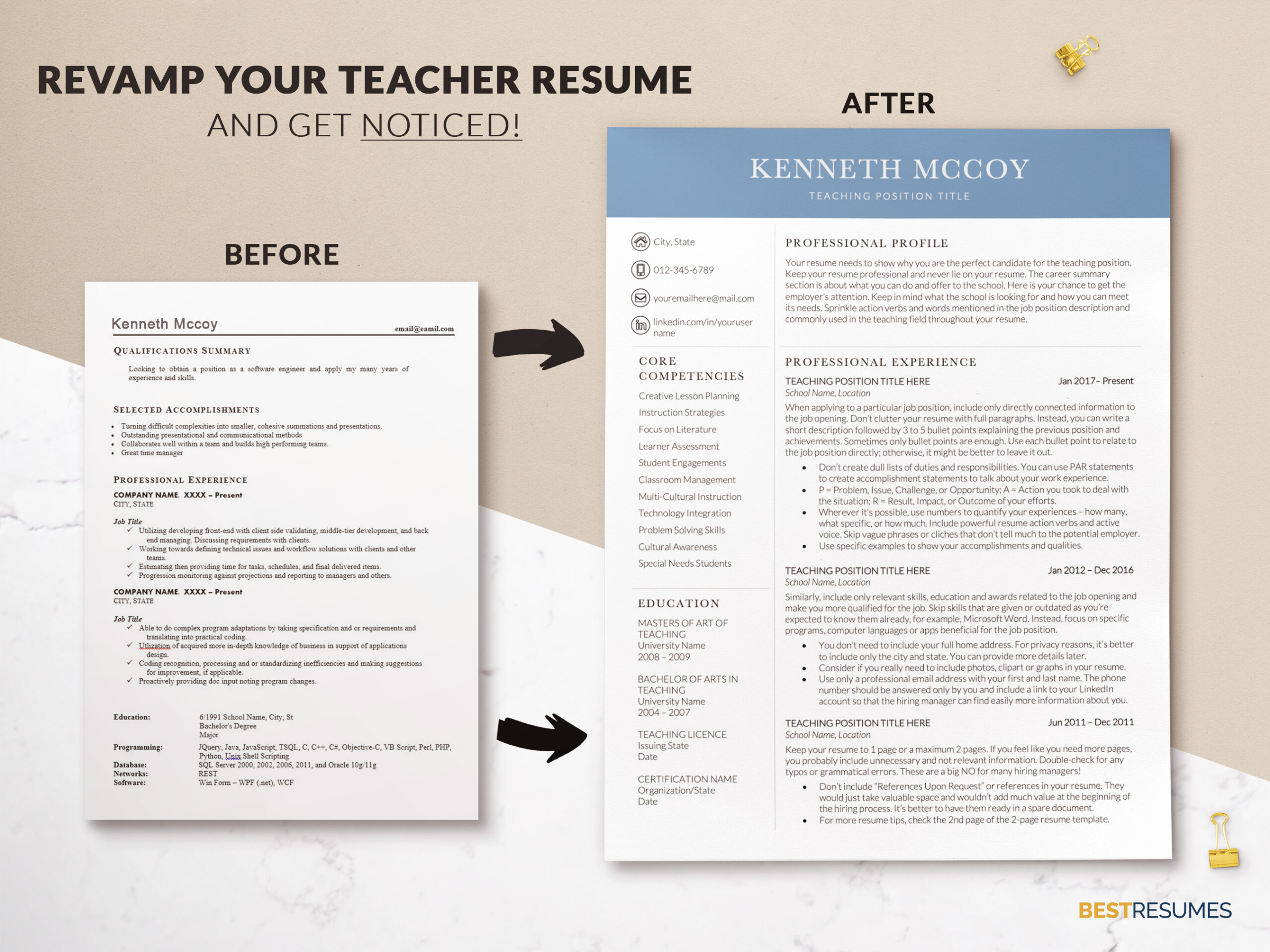 Clean Resume for Teachers Template for Word Revamp your Teacher Resume Kenneth Mccoy