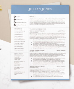Experienced Teaching Resume Template and Cover Letter One Page Resume Jillian Jones