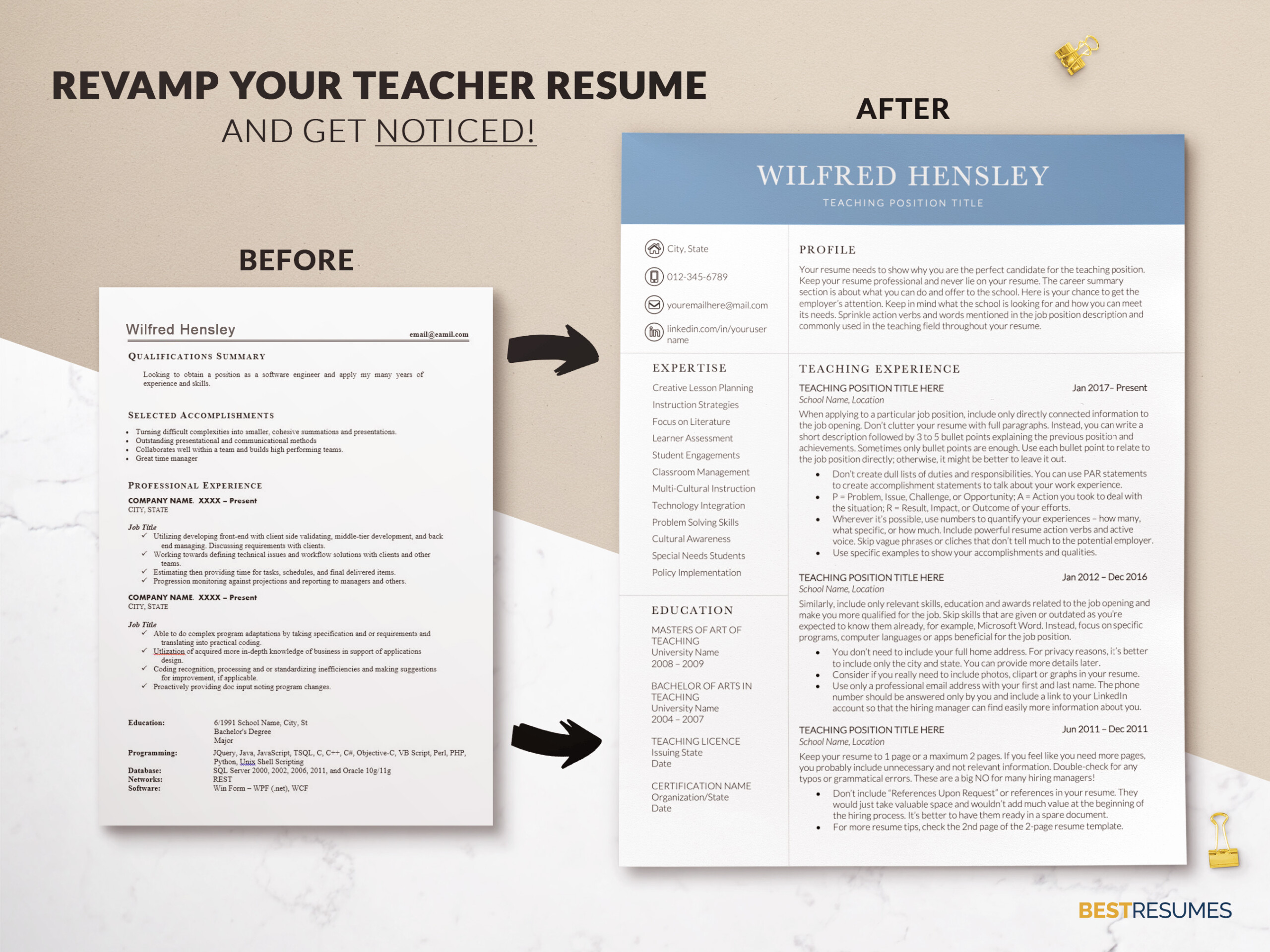 Modern Clean Teaching Resume Template Word Revamp your Teacher Resume Wilfred Hensley