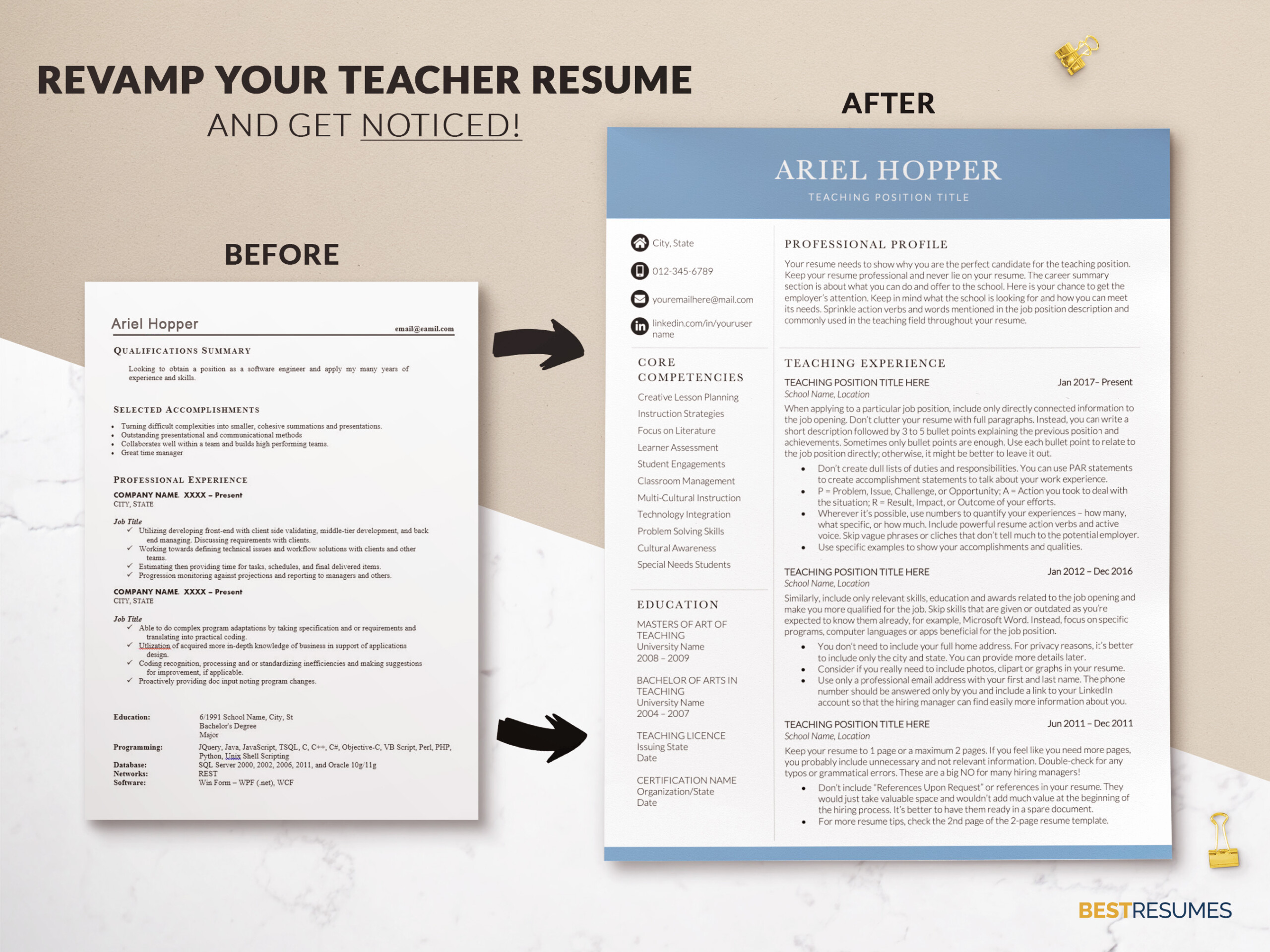 Professional Resume Template for Educators Revamp your Teacher Resume Ariel Hopper