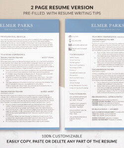 Professional Teacher Resume and Cover Letter Template Two Page Resume Elmer Parks