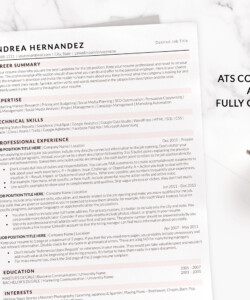 Resume Template ATS CV Features Template Resume 1 Page Andrea Hernandez