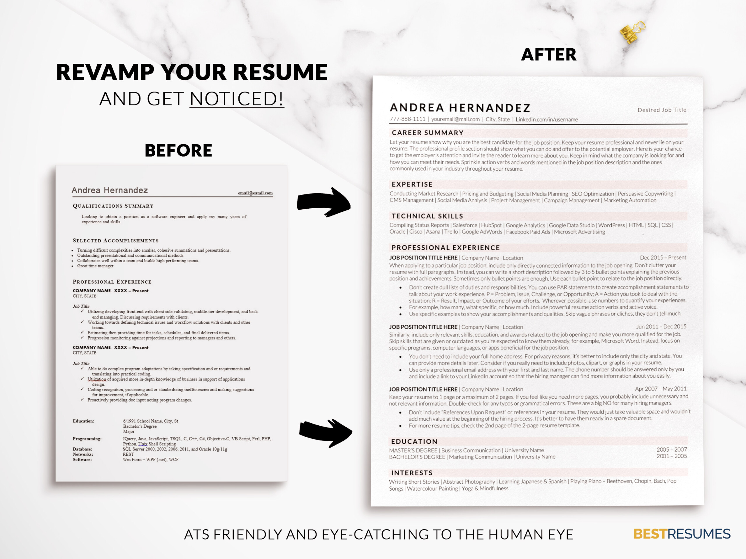 Resume Template ATS CV Features TemplateRevamp your Resume Andrea Hernandez scaled