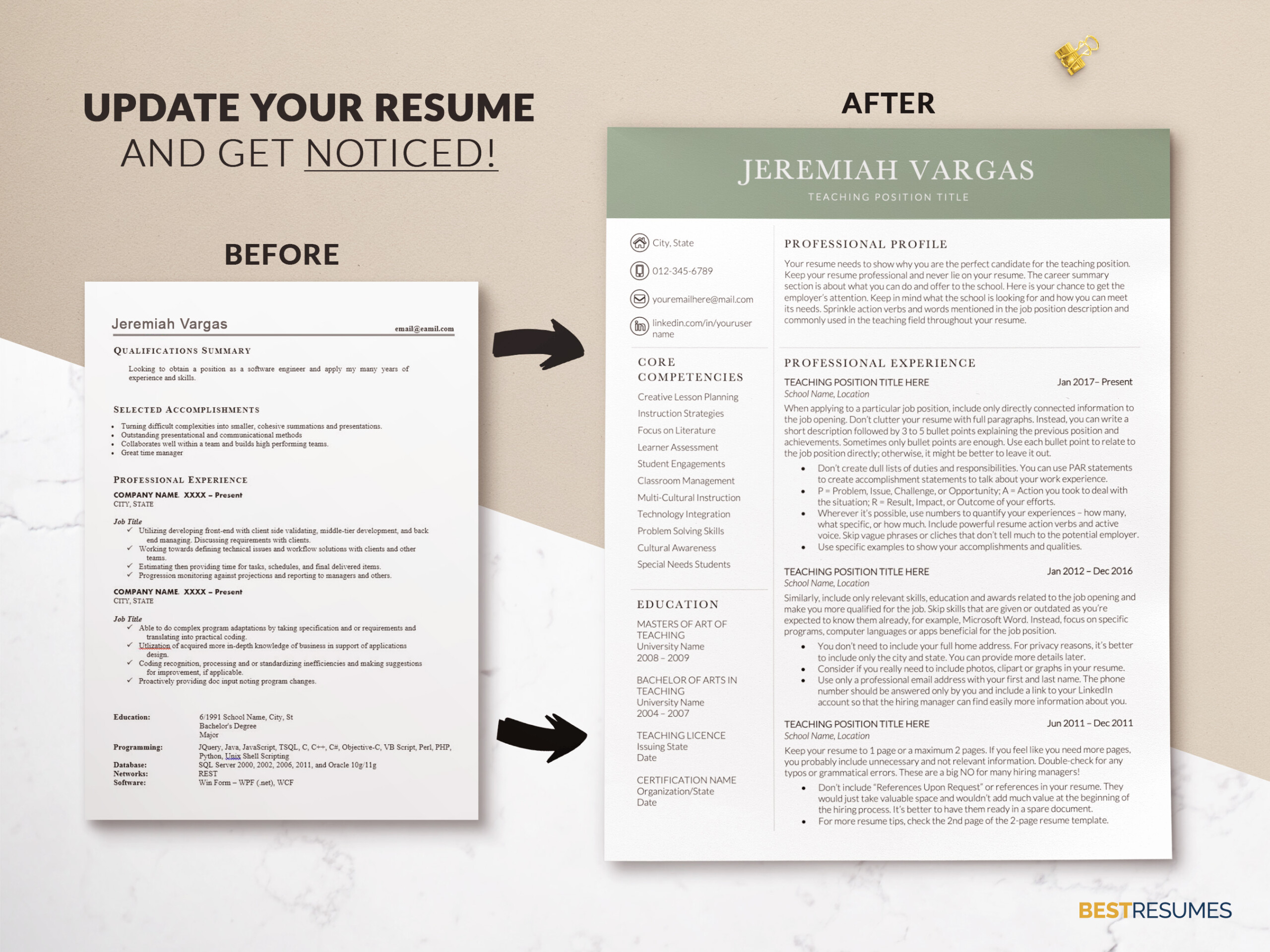Resume Template for Teachers Update your Resume Jeremiah Vargas