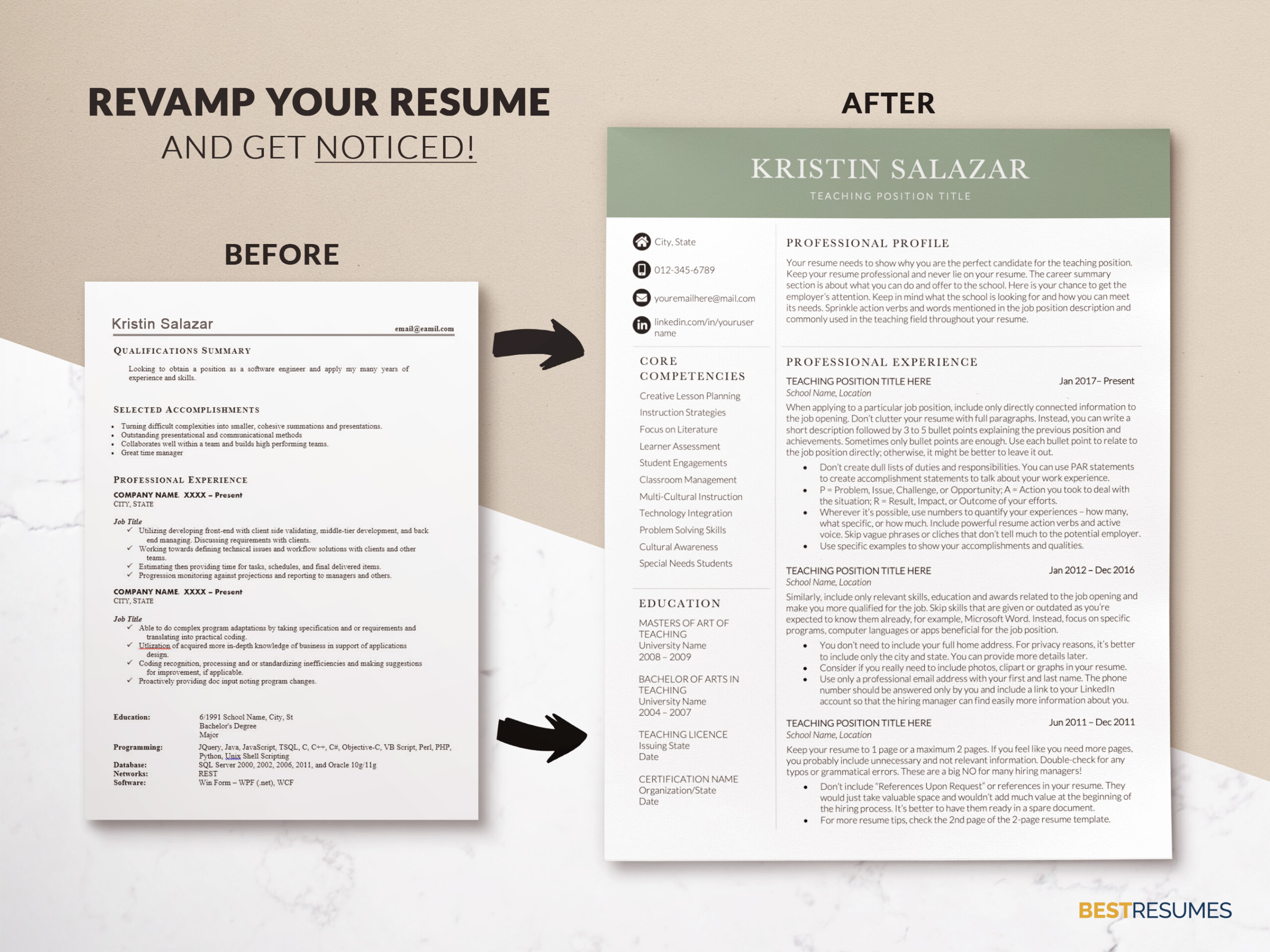 Teacher Resume Template for Word Revamp your Resume Template Kristin Salazar
