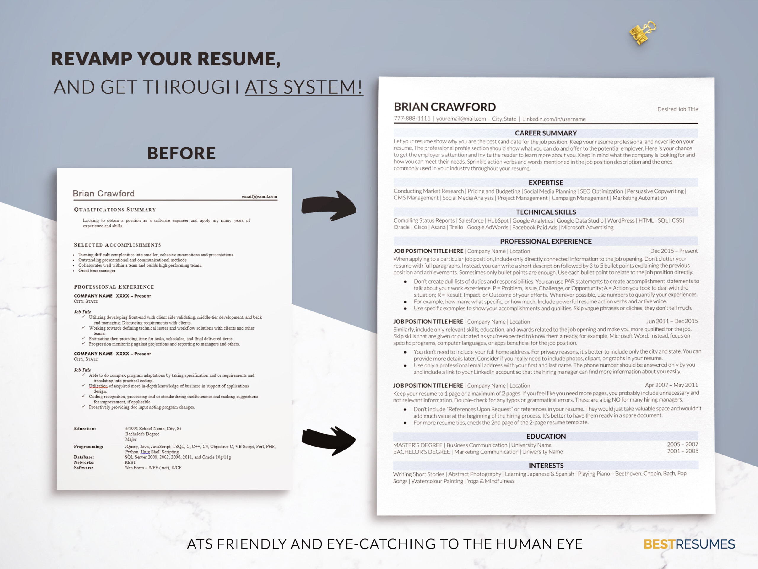 Business ATS Friendly Resume Template Revamp your Resume Brian Crawford