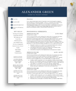 Marketing Project Manager Resume Template One Page Resume Alexander Green