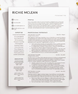Minimalist Clean Resume Template for Word Richie One Page Resume Mclean