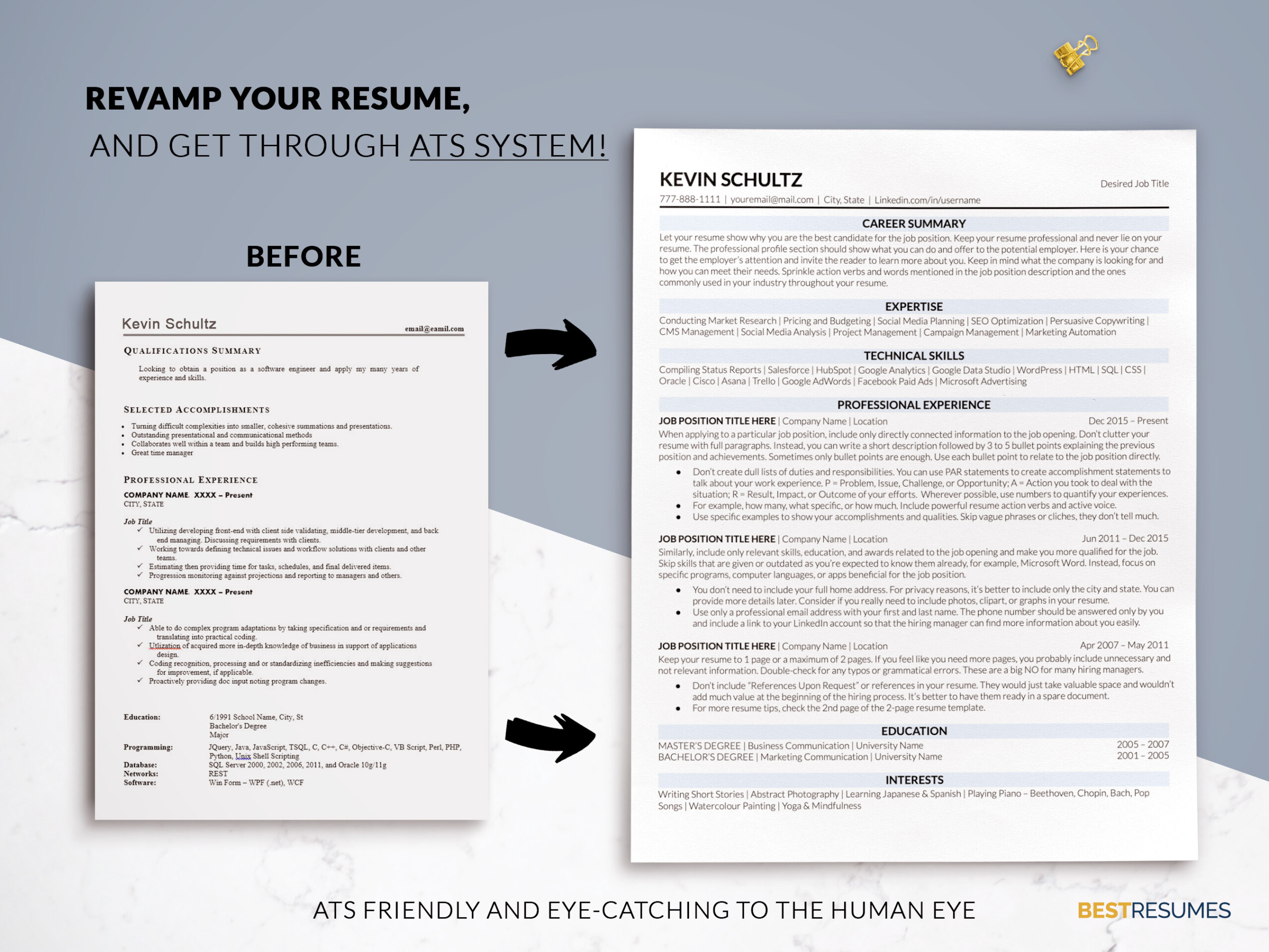 Professional ATS Resume Template Google Docs Revamp your Resume Kevin Schultz