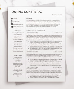 Professional Minimalist Resume Template for Word One Page Resume Donna Contreras