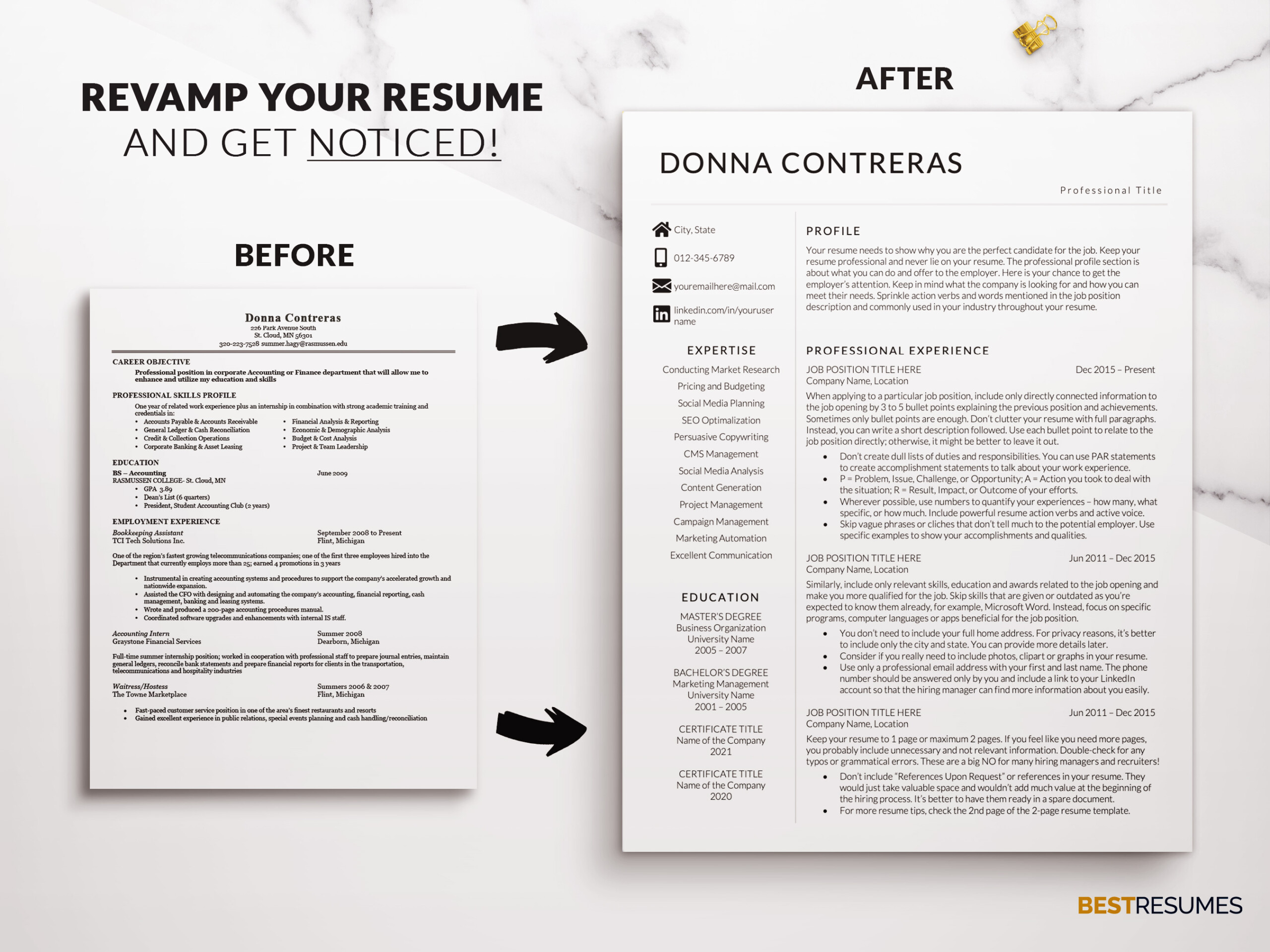 Professional Minimalist Resume Template for Word Revamp Your Resume Donna Contreras