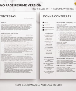 Professional Minimalist Resume Template for Word Two Page Resume Donna Contreras